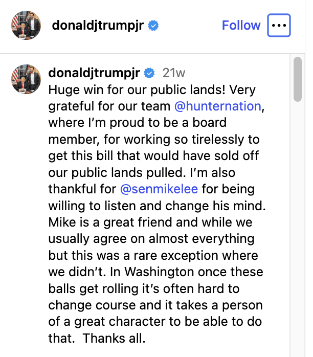 Screenshot: Donald Trump Jr.’s Instagram post 