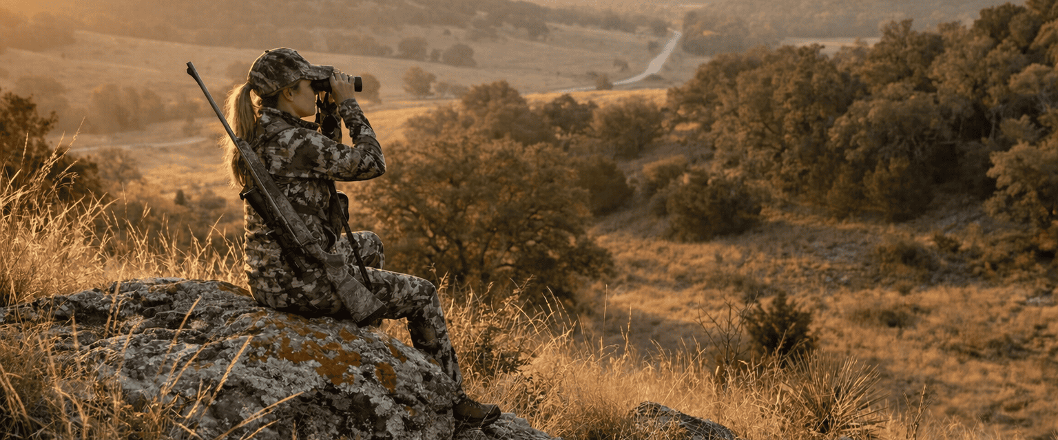 Generated with Gemini: Hunter glassing at sunrise