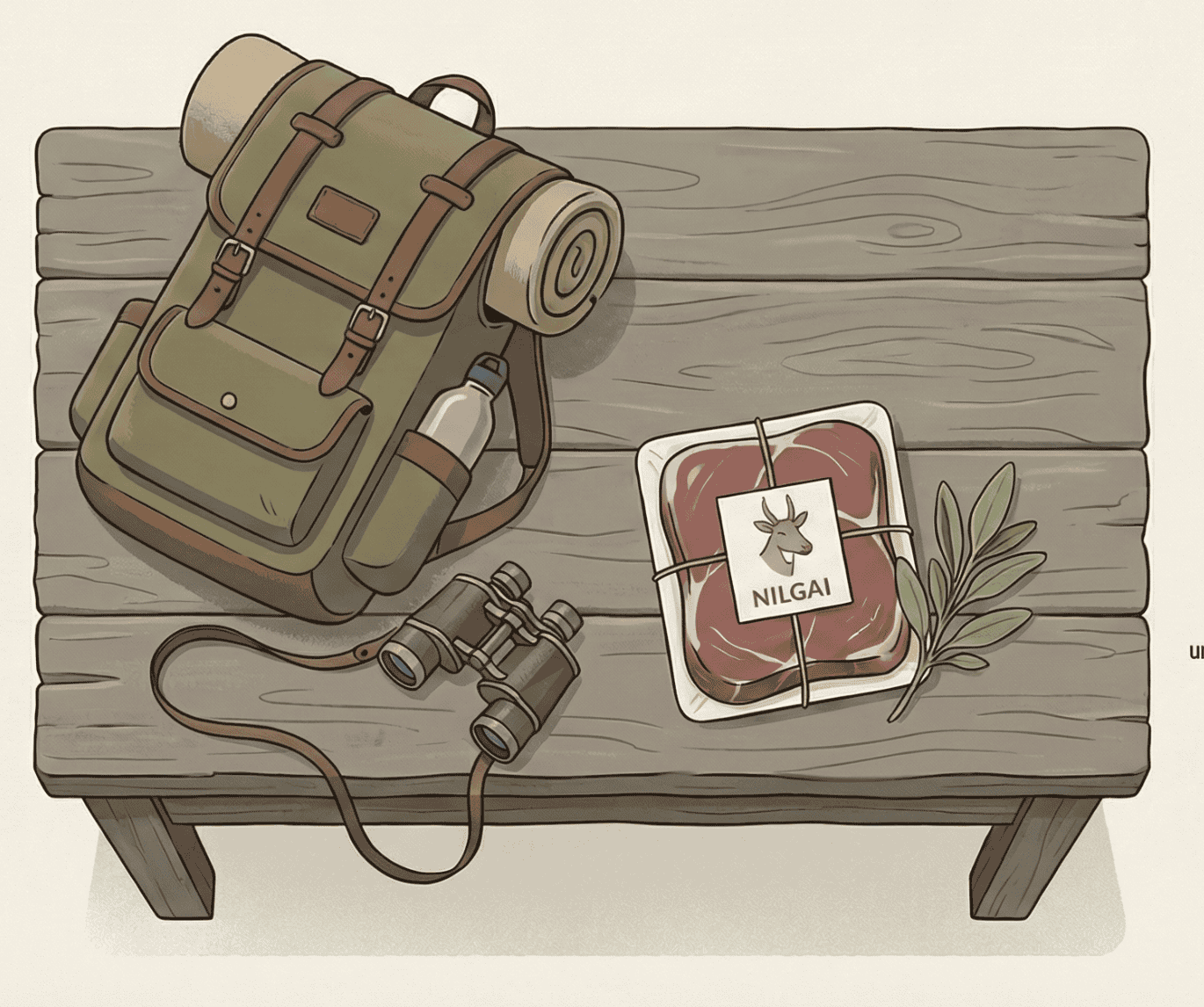 Generated with Gemini: Field-to-table essentials—gear, glass, and wild protein.